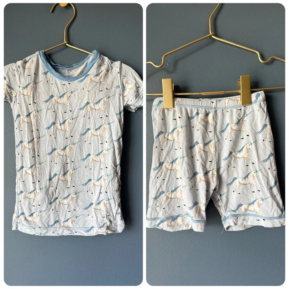 KicKee Kids Unicorn Bamboo Short Sleeve Pajama Set‎ Blue 4T
